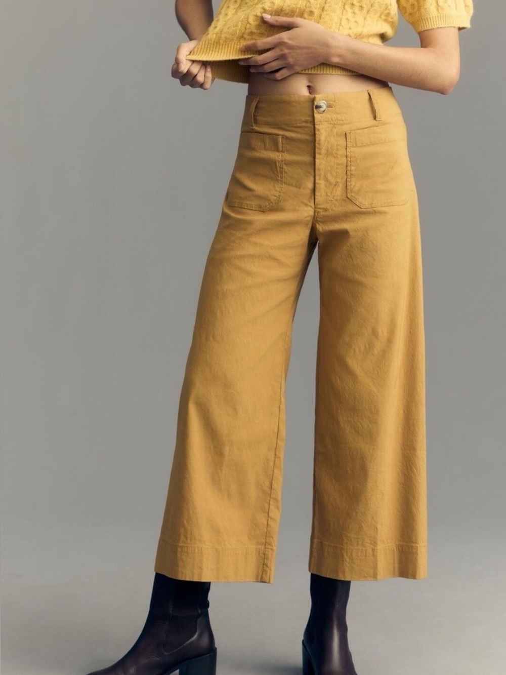 MAEVE ANTHROPOLOGIE The Colette Magic Fabric Crop Wide-leg Pants By In Yellow